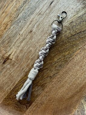 Macrame Keychain Handmade Boho, Bag Charm, Brown and Beige